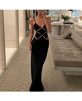Halter V-Neck Splicing Sexy Hollow Out Evening Dresses Wholesale Dresses N5923060200092