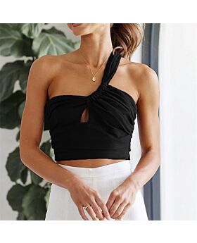 Summer Sexy One Shoulder Hollow Pleating Short Crop Top Wholesale Womens Tops 