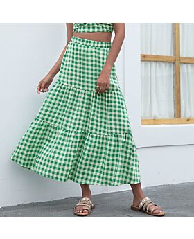Loose Casual Beach Plaid Print Smocked Long Skirt Wholesale Skirts N5323032300086