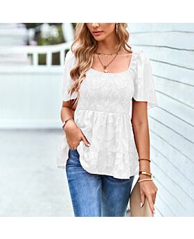 Square Collar Temperament Short Sleeve Jacquard Ruffled Shirts Wholesale Womens Tops N5323021300016