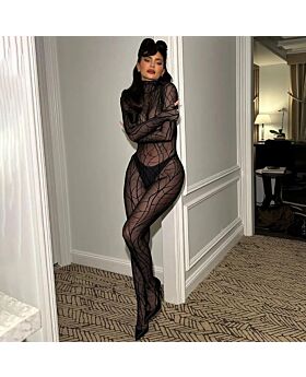 High Collar Long Sleeve Fashion Print Sexy Mesh See-Through Jumpsuit Wholesale Women'S Clothing N46523030200013