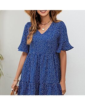 V-Neck Bell Sleeve Printed Casual Resort Dresses Wholesale Womens Clothing N3824010500015