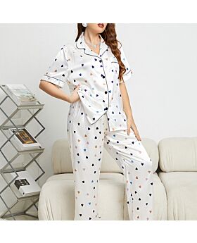 Heart Print Short Sleeve Shirts & Trousers Casual Homewear Curvy Pajamas Sets Wholesale Plus Size Clothing N5323031700029