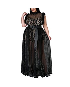 Sexy Mesh Maxi Dresses & Bodycon Rompers 2pcs Sets Wholesale Plus Size Clothing In Black
