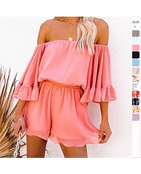 Flare Sleeve Off Shoulder Loose Sexy Chiffon Rompers Wholesale Jumpsuits 
