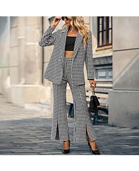 Houndstooth Blazer & Trousers Fashion Business Suits Wholesale Women'S 2 Piece Sets 