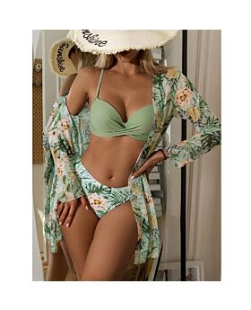 Floral Print Beachwear Cover Up Cardigan & Bikini Sets 3pcs Swimsuit Wholesale Womens Swimwear N5323030100145