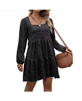 Square Neck Long Sleeve Casual Loose Smocked Dress Wholesale Dresses 