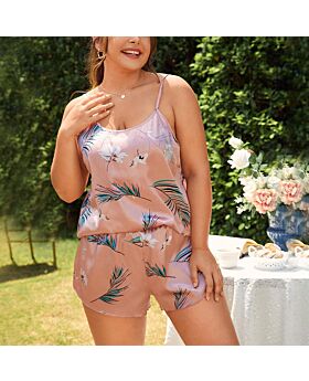 Printed Sexy Suspender & Shorts Homewear Curvy Pajamas Sets Wholesale Plus Size Clothing N5323031700022
