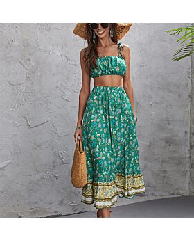 Boho Printed Spaghetti Straps Tops & Mid-Length Skirts Sexy Bohemian Suit Wholesale Women'S 2 Piece Sets N5323030800357