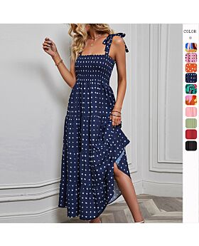 Sexy Backless Printed Resort Sling Smocked Dress Wholesale Maxi Dresses