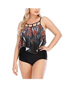 Trendy Printed Cutout Tankinis Triangle Curvy Split Swimsuits Wholesale Womens Swimwear In Black