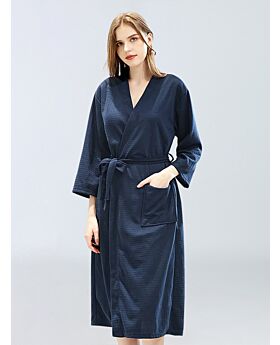 Solid Color Tie-up Waffle Nightgown Robe