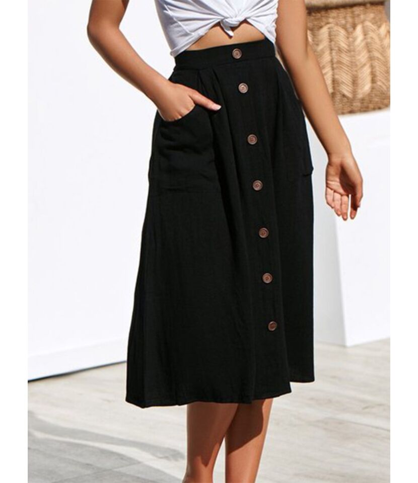 Button Front Pocket Casual Skirt