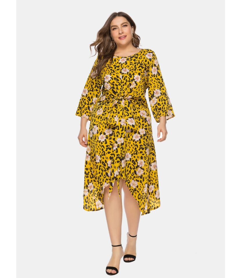 Plus Size Leopard & Floral Print Dress