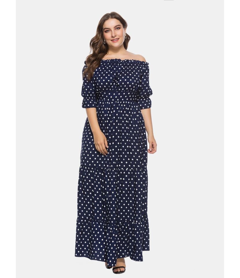 Plus Size Polka Dot Frill Trim Dress