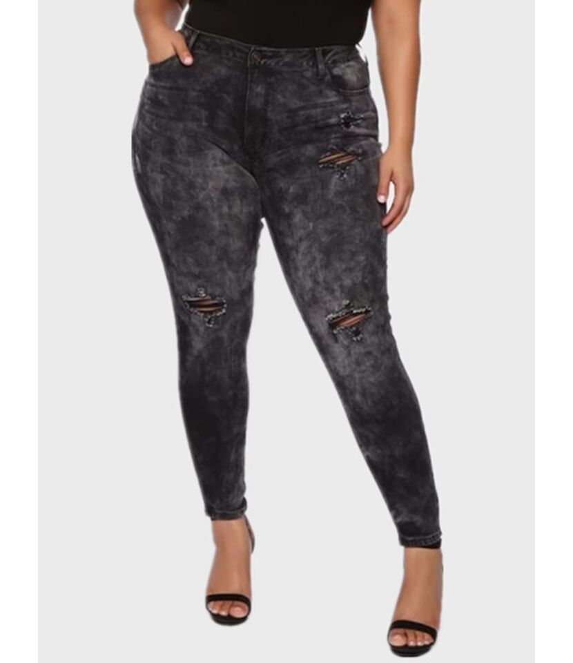 Plus Size Ripped Skinny Black Jeans
