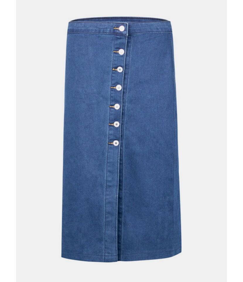 Plus Size Bodycon Button Front Split Denim Skirt