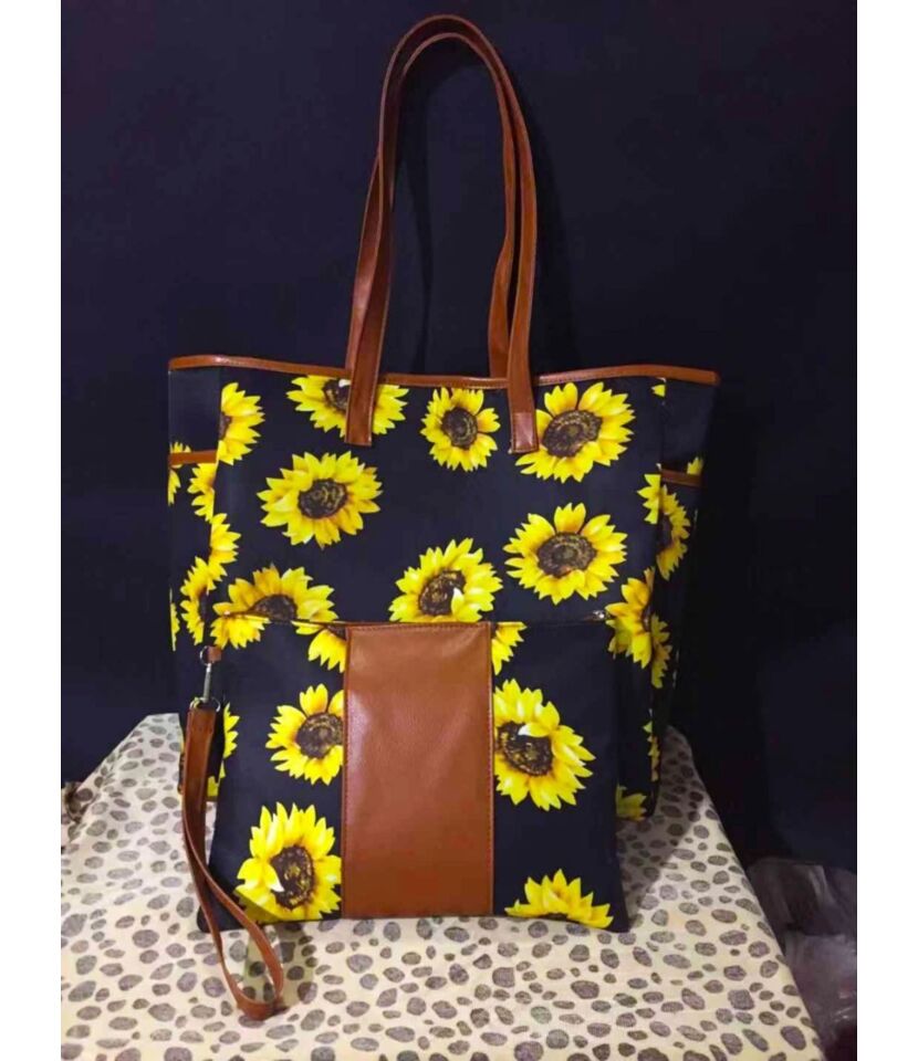 Sunflower & Leopard & Plaid Print 2 Piece Clutch Bag Set