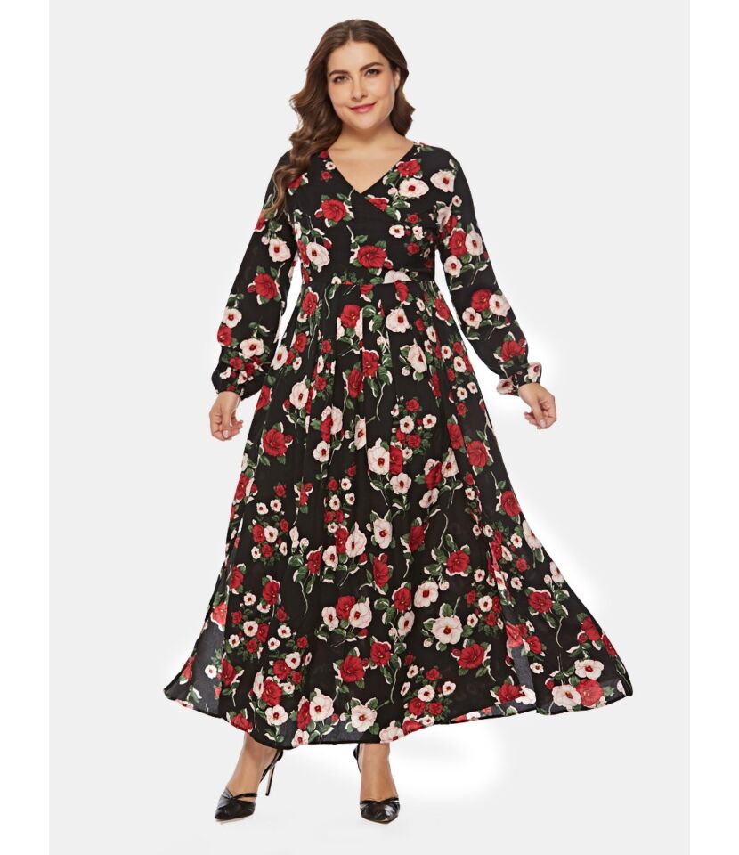 Plus Size Flower Print Maxi Dress
