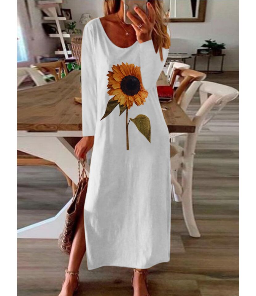 Sunflower Print Side Split Dress