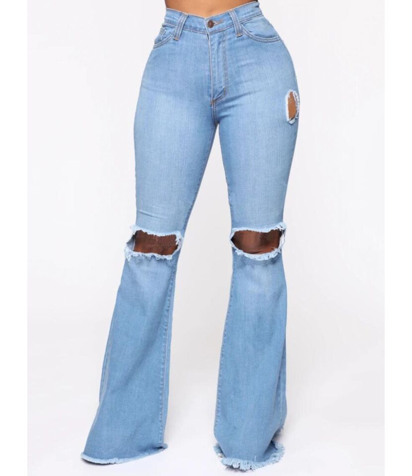 Ripped Frayed Hem Mopping Jeans
