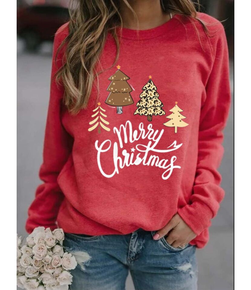 Tree Print Merry Christmas Sweatshirt
