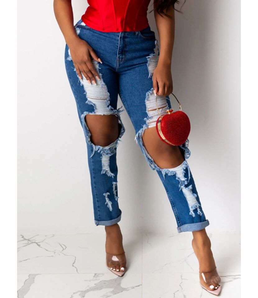 Rollable Ripped Tassel Grunge Jeans