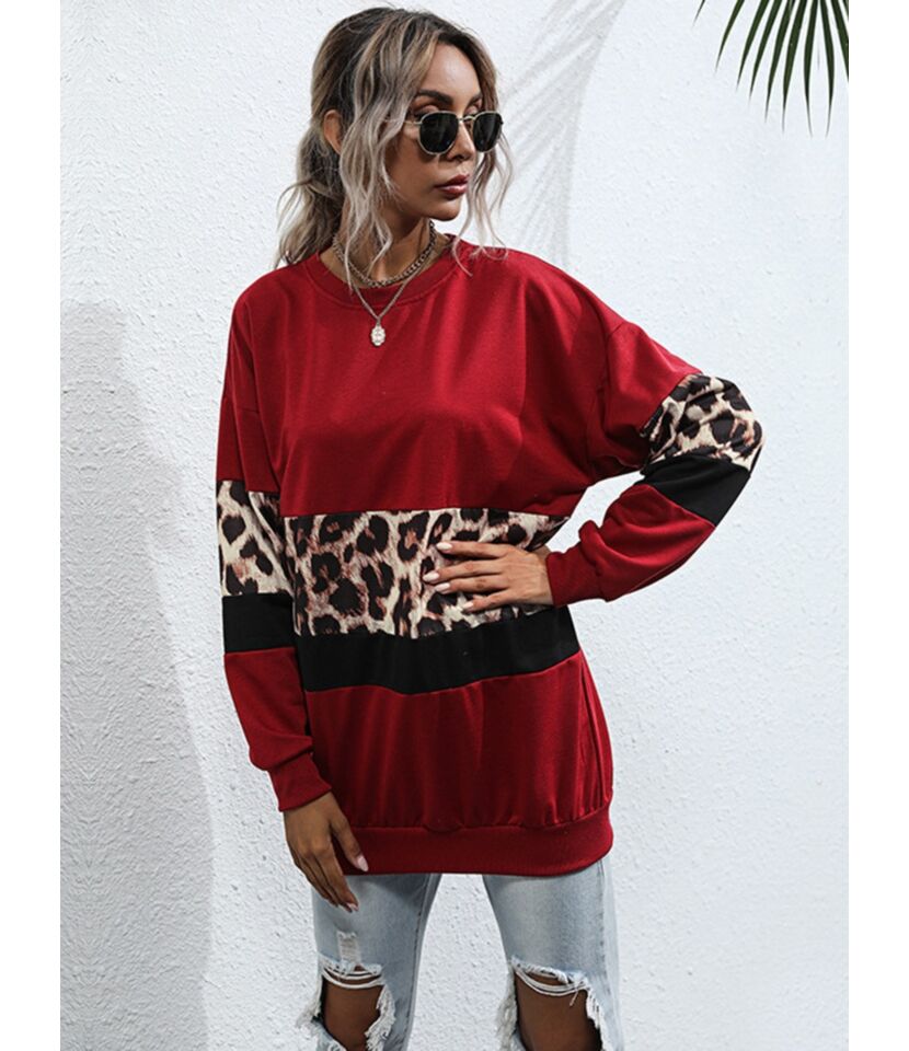 Colorblock Leopard Detail Spliced Sweatshirt