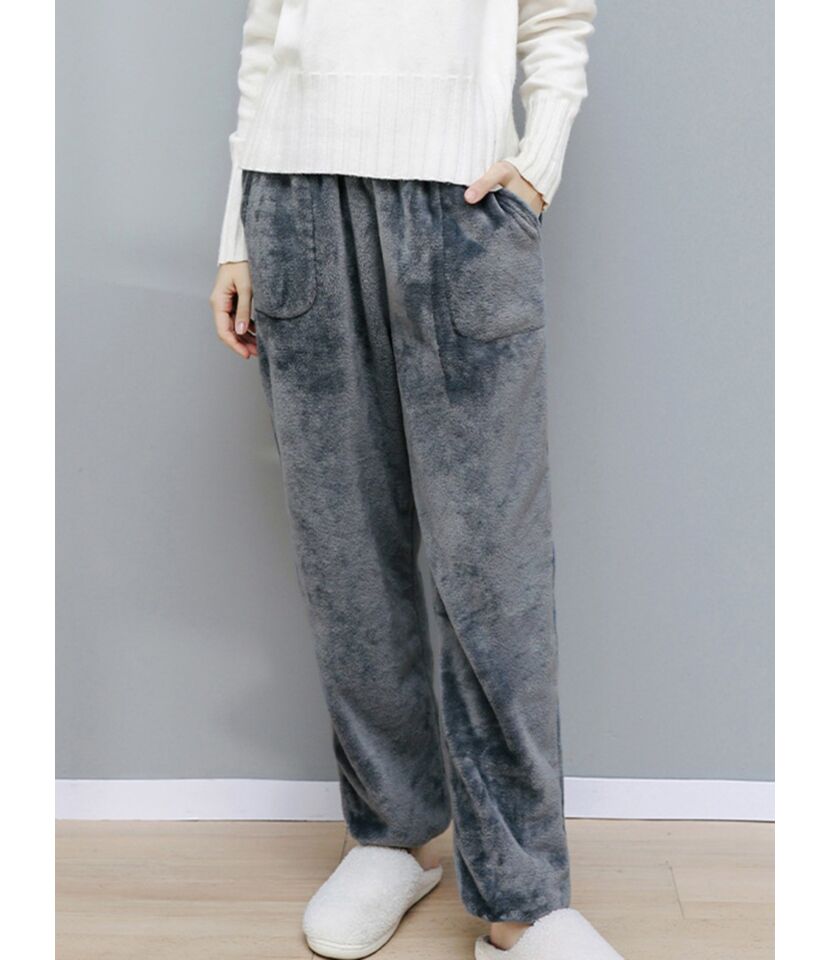Solid Color Flannel Homewear Pajamas Pants