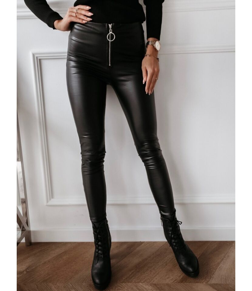 High Waist Zipper Bodycon Black Leather Pants