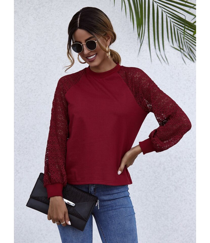 Lace Sleeve Cutout Spliced Smock Top