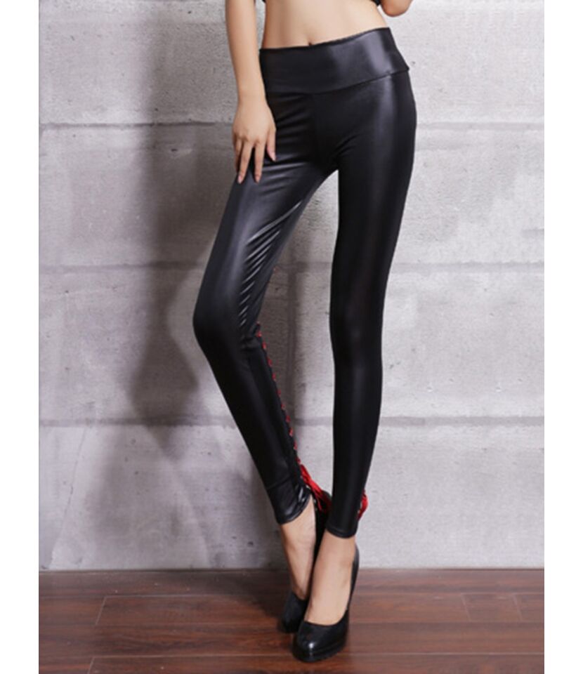 High Waist Tie Back Skinny Faux-leather Pants