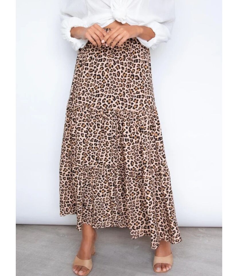 All-over Leopard Print Tiered Layered Pleated Skirt