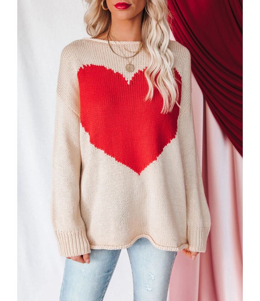 Red Love Heart Knitted Sweater