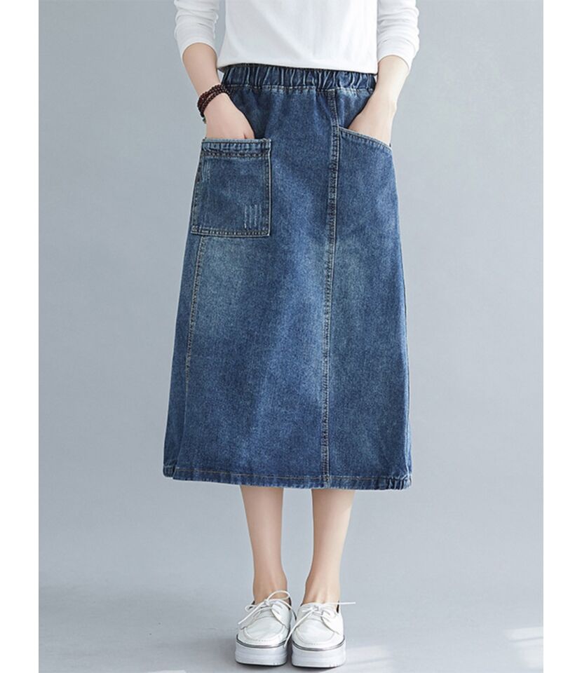 Double Pocket Elastic Waist Oversize Denim Skirt