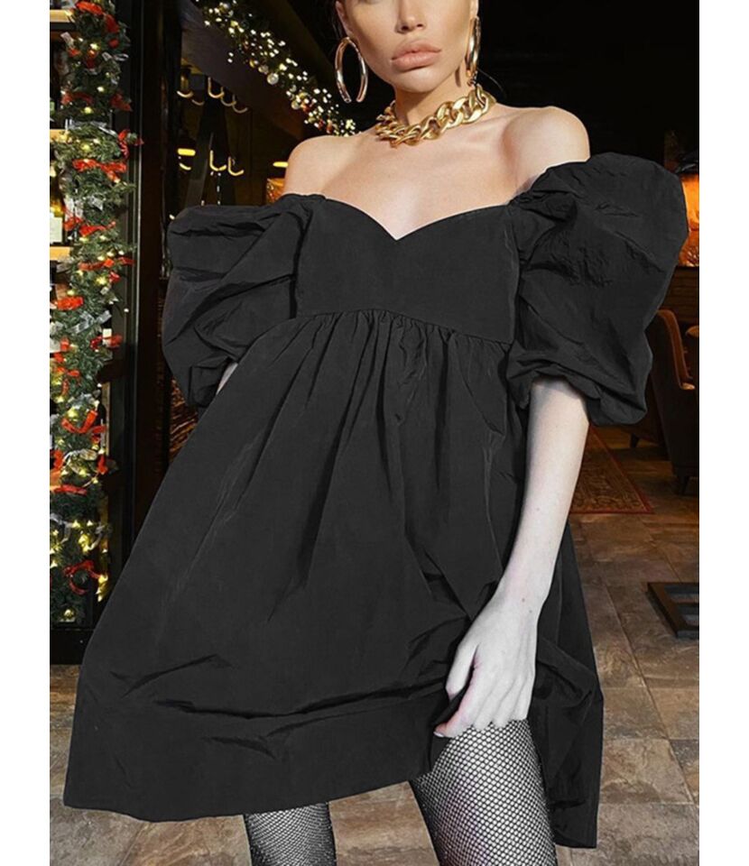 Buy Wholesale Puff Sleeve V-neck Flare Dress - SheStar