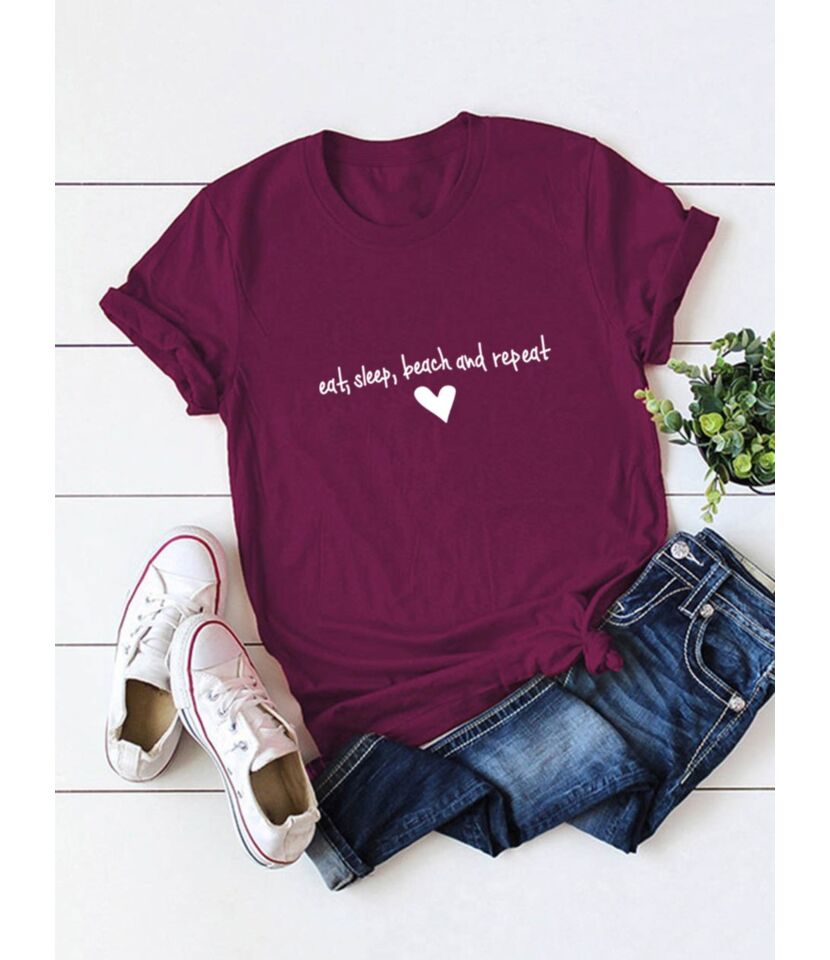 Letter & Love Heart Graphic Tee Shirt