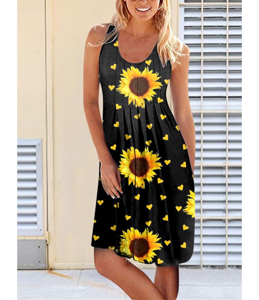 Buy Wholesale Love Heart Sunflower Print Tank Top Dress - SheStar