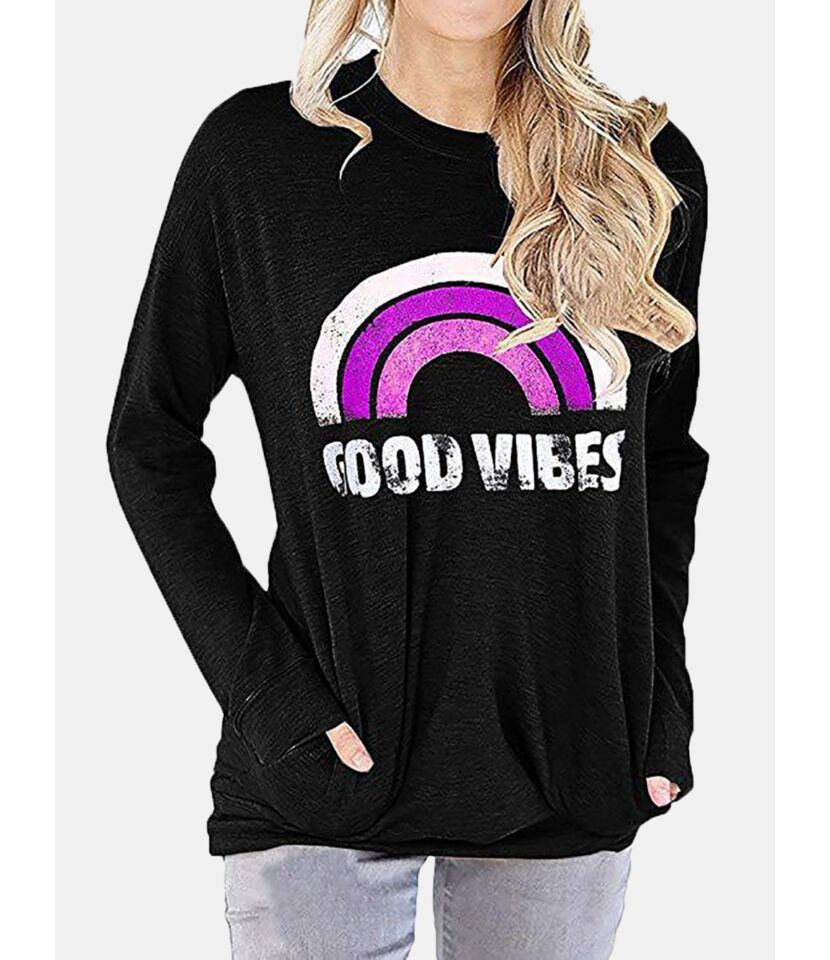 Good Vibes Rainbow Print Sweatshirt Top