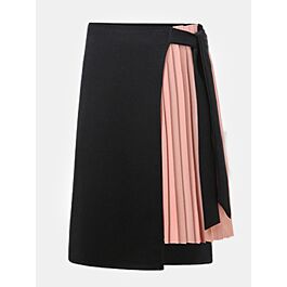 Hit Color Fake Two-piece Pleated Tie Skirt