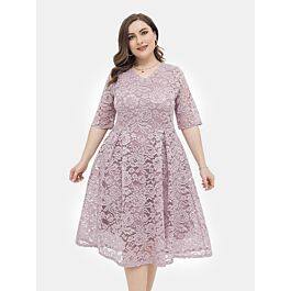 Plus Size Half Sleeve Lace Embroidery Evening Dress