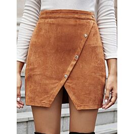 High-waist Irregular Button Trim skirt