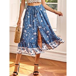 Bohemian Split Hem Floral Skirt