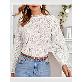 Flower Embroidery Lace Mock Neck Top