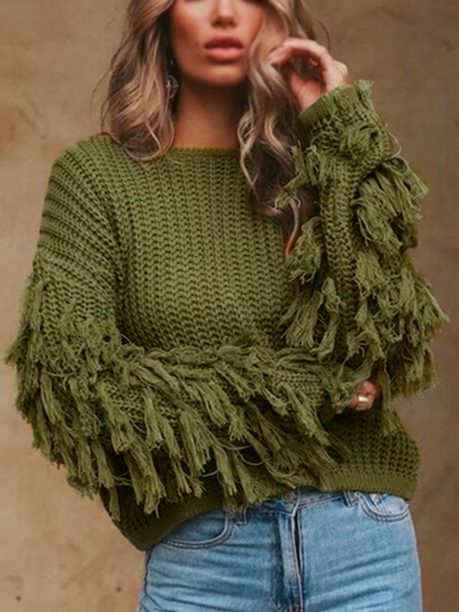 Fringe Sleeve Crochet Knit Sweater