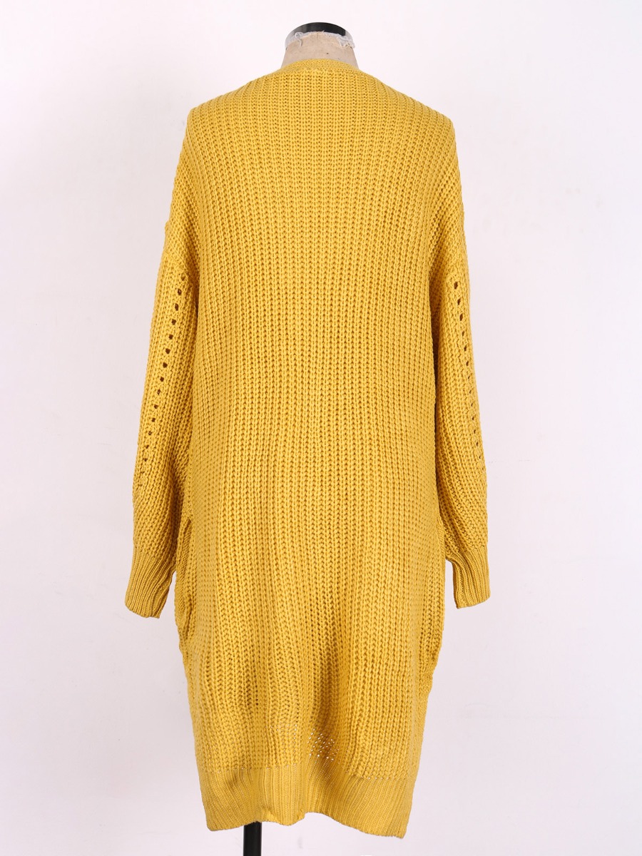 Casual Plain Knitted Mid-length Cardigan