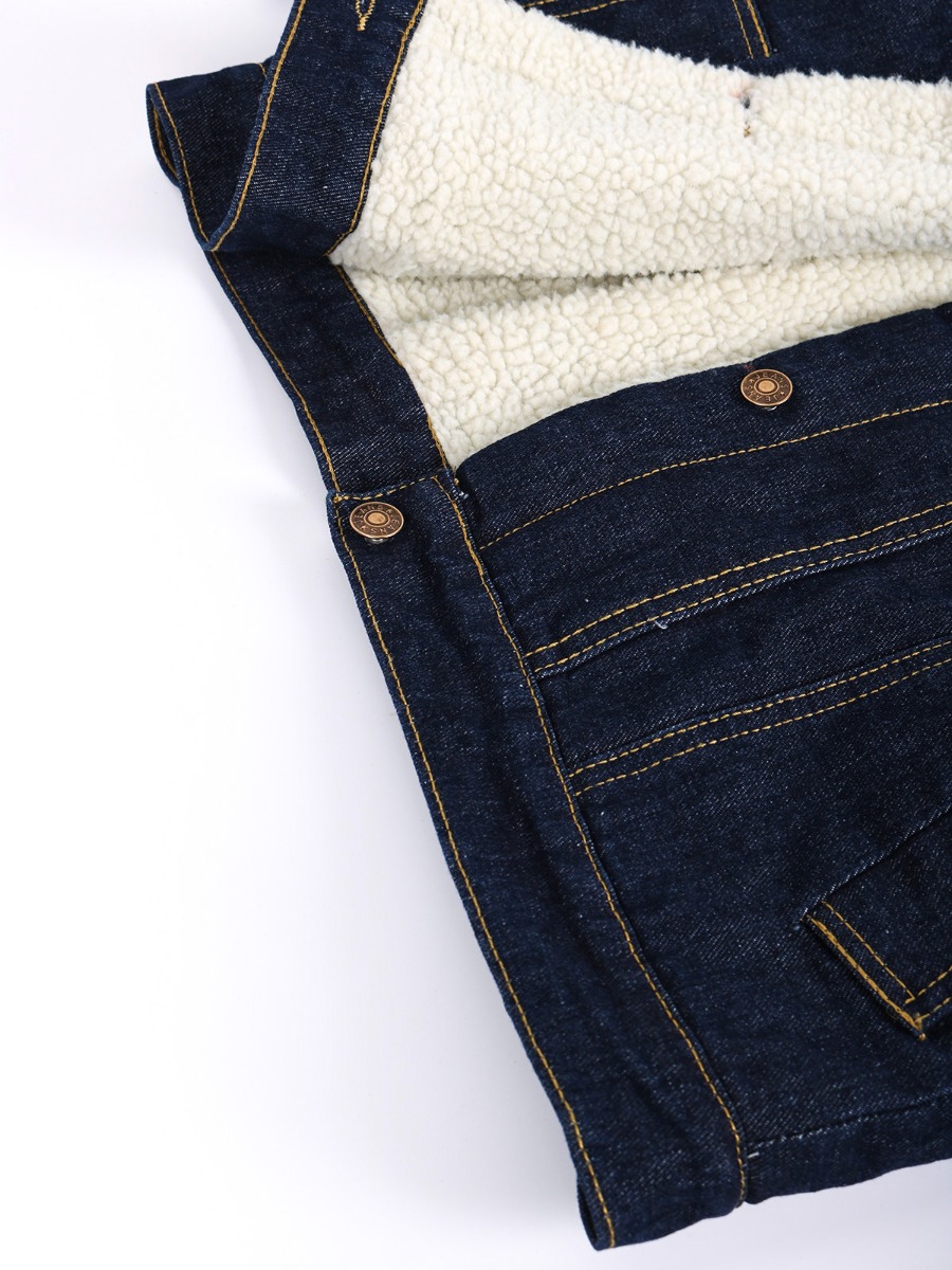 Lapel Collar Pocket Fleece Denim Jacket