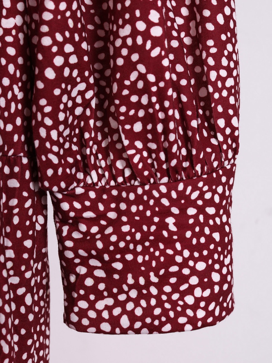 Polka Dot Print Gather Long Sleeve Dress